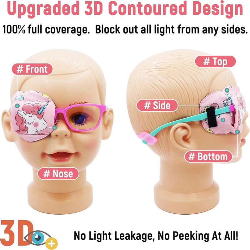 Astropic لصقة عين قطنية وحريرية ثلاثية الأبعاد للأطفال | لصقة عين للفتيات للنظارات | لصقة طبية للأطفال ذوي العين الكسولة (يونيكورن وردي، العين اليمنى) - Image 3
